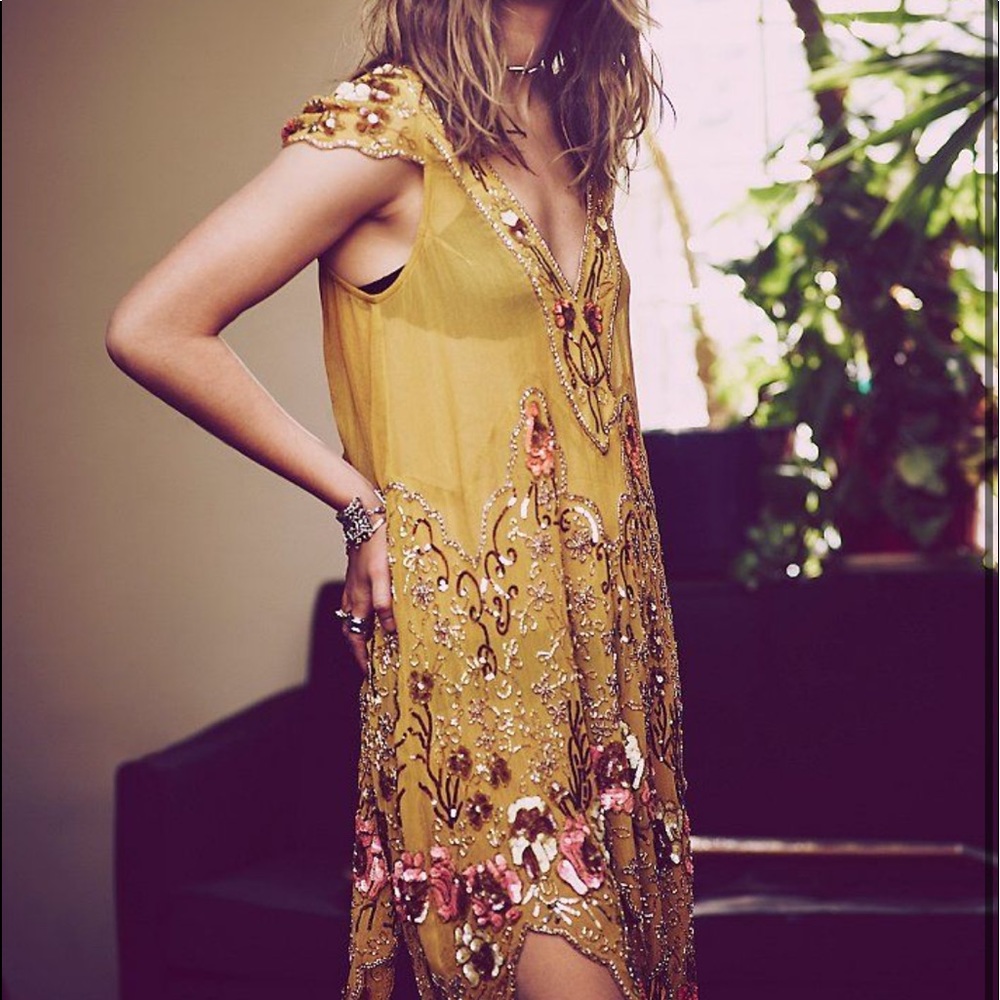FREE PEOPLE MAGIC GARDEN PARTY DRESS 20s Flapper ART DECO Sequin Embellished S